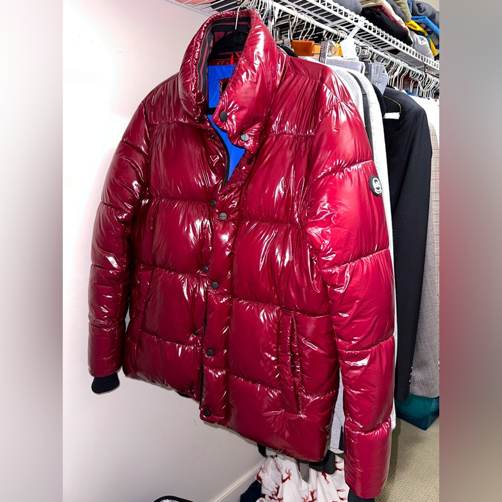 Michael Kors Men's Puffy Quilted Insulated Puffer Jacket (XSMALL XS, Ruby Red)